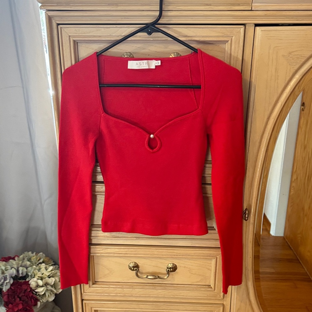 Astr The Label Vibrant Red Long Sleeve Top